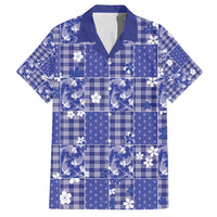 Blue Palaka Japanese Patterns Family Matching Long Sleeve Bodycon Dress and Hawaiian Shirt Koi Fish Asanoha Sakura Patchwork Stylized - Polynesian Pride