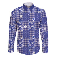 Blue Palaka Japanese Patterns Family Matching Off The Shoulder Long Sleeve Dress and Hawaiian Shirt Koi Fish Asanoha Sakura Patchwork Stylized - Polynesian Pride