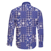 Blue Palaka Japanese Patterns Family Matching Off The Shoulder Long Sleeve Dress and Hawaiian Shirt Koi Fish Asanoha Sakura Patchwork Stylized - Polynesian Pride