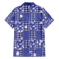 Blue Palaka Japanese Patterns Family Matching Off Shoulder Maxi Dress and Hawaiian Shirt Koi Fish Asanoha Sakura Patchwork Stylized - Polynesian Pride