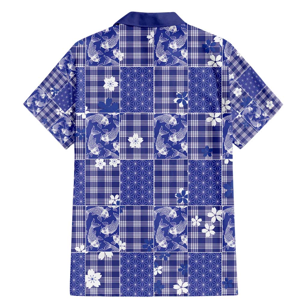 Blue Palaka Japanese Patterns Family Matching Puletasi and Hawaiian Shirt Koi Fish Asanoha Sakura Patchwork Stylized - Polynesian Pride