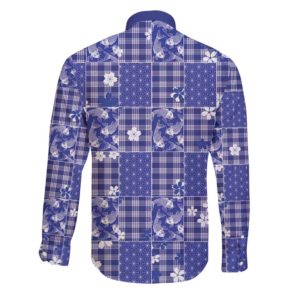 Blue Palaka Japanese Patterns Family Matching Short Sleeve Bodycon Dress and Hawaiian Shirt Koi Fish Asanoha Sakura Patchwork Stylized - Polynesian Pride