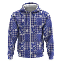 Blue Palaka Japanese Patterns Hoodie Koi Fish Asanoha Sakura Patchwork Stylized - Polynesian Pride