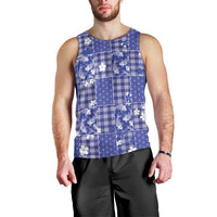 Blue Palaka Japanese Patterns Men Tank Top Koi Fish Asanoha Sakura Patchwork Stylized - Polynesian Pride