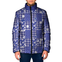 Blue Palaka Japanese Patterns Padded Jacket Koi Fish Asanoha Sakura Patchwork Stylized - Polynesian Pride