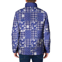 Blue Palaka Japanese Patterns Padded Jacket Koi Fish Asanoha Sakura Patchwork Stylized - Polynesian Pride
