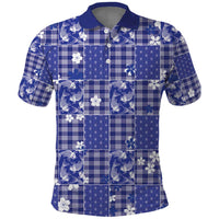 Blue Palaka Japanese Patterns Polo Shirt Koi Fish Asanoha Sakura Patchwork Stylized - Polynesian Pride