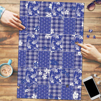 Blue Palaka Japanese Patterns Puzzle Koi Fish Asanoha Sakura Patchwork Stylized - Polynesian Pride