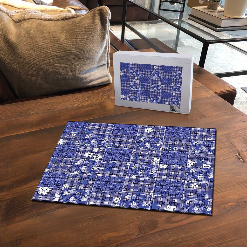 Blue Palaka Japanese Patterns Puzzle Koi Fish Asanoha Sakura Patchwork Stylized - Polynesian Pride
