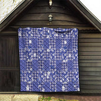 Blue Palaka Japanese Patterns Quilt Koi Fish Asanoha Sakura Patchwork Stylized - Polynesian Pride