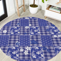 Blue Palaka Japanese Patterns Round Carpet Koi Fish Asanoha Sakura Patchwork Stylized - Polynesian Pride