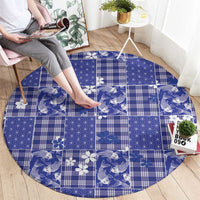 Blue Palaka Japanese Patterns Round Carpet Koi Fish Asanoha Sakura Patchwork Stylized - Polynesian Pride