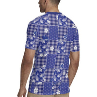 Blue Palaka Japanese Patterns Rugby Jersey Koi Fish Asanoha Sakura Patchwork Stylized - Polynesian Pride