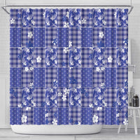 Blue Palaka Japanese Patterns Shower Curtain Koi Fish Asanoha Sakura Patchwork Stylized - Polynesian Pride
