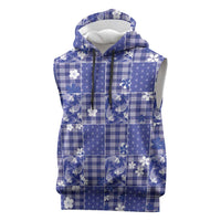 Blue Palaka Japanese Patterns Sleeveless Hoodie Koi Fish Asanoha Sakura Patchwork Stylized - Polynesian Pride