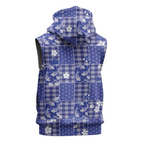 Blue Palaka Japanese Patterns Sleeveless Hoodie Koi Fish Asanoha Sakura Patchwork Stylized - Polynesian Pride