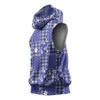 Blue Palaka Japanese Patterns Sleeveless Hoodie Koi Fish Asanoha Sakura Patchwork Stylized - Polynesian Pride