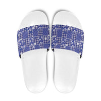 Blue Palaka Japanese Patterns Slide Sandals Koi Fish Asanoha Sakura Patchwork Stylized - Polynesian Pride