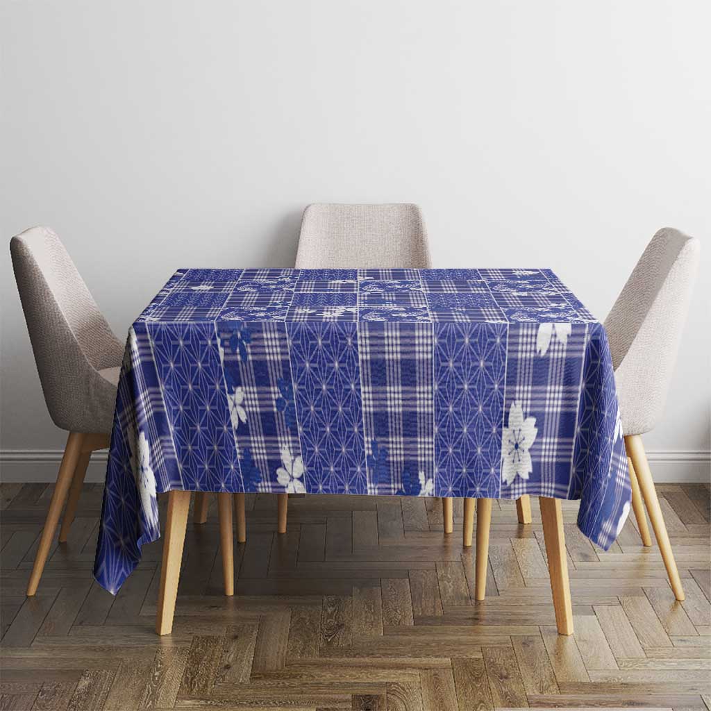 Blue Palaka Japanese Patterns Tablecloth Koi Fish Asanoha Sakura Patchwork Stylized - Polynesian Pride