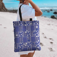 Blue Palaka Japanese Patterns Tote Bag Koi Fish Asanoha Sakura Patchwork Stylized - Polynesian Pride