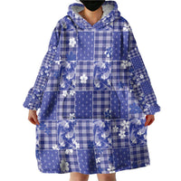 Blue Palaka Japanese Patterns Wearable Blanket Hoodie Koi Fish Asanoha Sakura Patchwork Stylized - Polynesian Pride