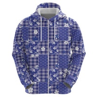 Blue Palaka Japanese Patterns Zip Hoodie Koi Fish Asanoha Sakura Patchwork Stylized - Polynesian Pride