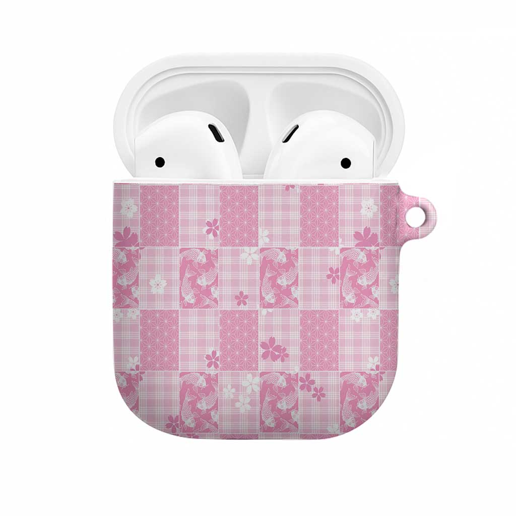 Pink Palaka Japanese Patterns AirPods Case Koi Fish Asanoha Sakura Patchwork Stylized - Polynesian Pride