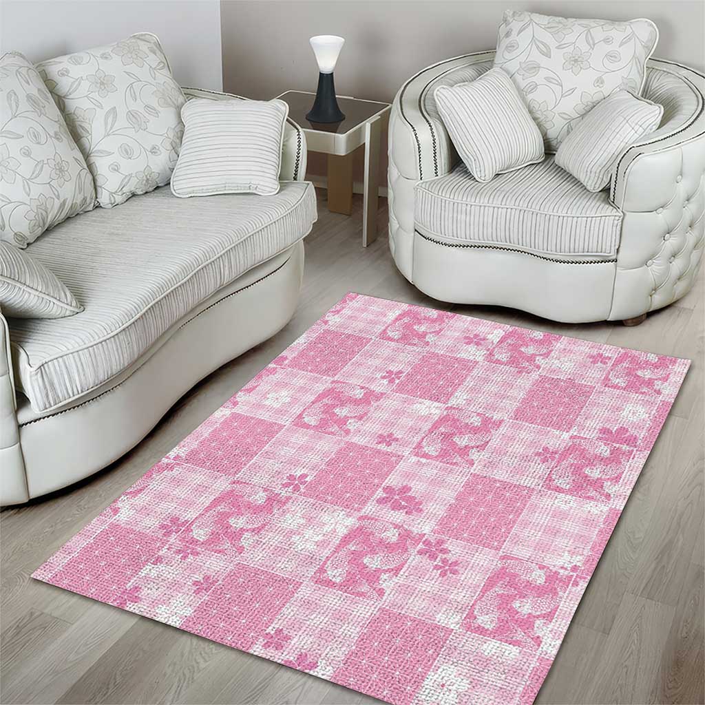Pink Palaka Japanese Patterns Area Rug Koi Fish Asanoha Sakura Patchwork Stylized - Polynesian Pride