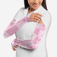 Pink Palaka Japanese Patterns Arm Sleeves Koi Fish Asanoha Sakura Patchwork Stylized - Polynesian Pride