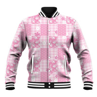 Pink Palaka Japanese Patterns Baseball Jacket Koi Fish Asanoha Sakura Patchwork Stylized - Polynesian Pride