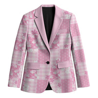 Pink Palaka Japanese Patterns Blazer Koi Fish Asanoha Sakura Patchwork Stylized - Polynesian Pride