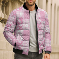 Pink Palaka Japanese Patterns Bomber Puffer Jacket Koi Fish Asanoha Sakura Patchwork Stylized - Polynesian Pride