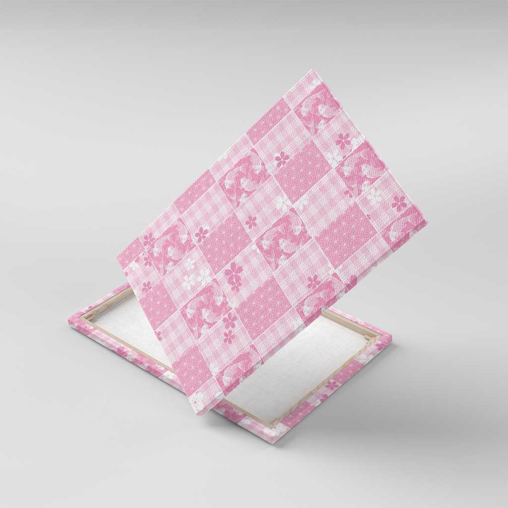 Pink Palaka Japanese Patterns Canvas Wall Art Koi Fish Asanoha Sakura Patchwork Stylized - Polynesian Pride