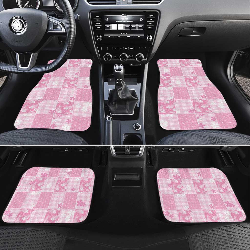 Pink Palaka Japanese Patterns Car Mats Koi Fish Asanoha Sakura Patchwork Stylized - Polynesian Pride