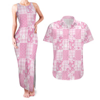 Pink Palaka Japanese Patterns Couples Matching Tank Maxi Dress and Hawaiian Shirt Koi Fish Asanoha Sakura Patchwork Stylized - Polynesian Pride