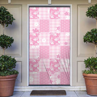 Pink Palaka Japanese Patterns Door Cover Koi Fish Asanoha Sakura Patchwork Stylized - Polynesian Pride
