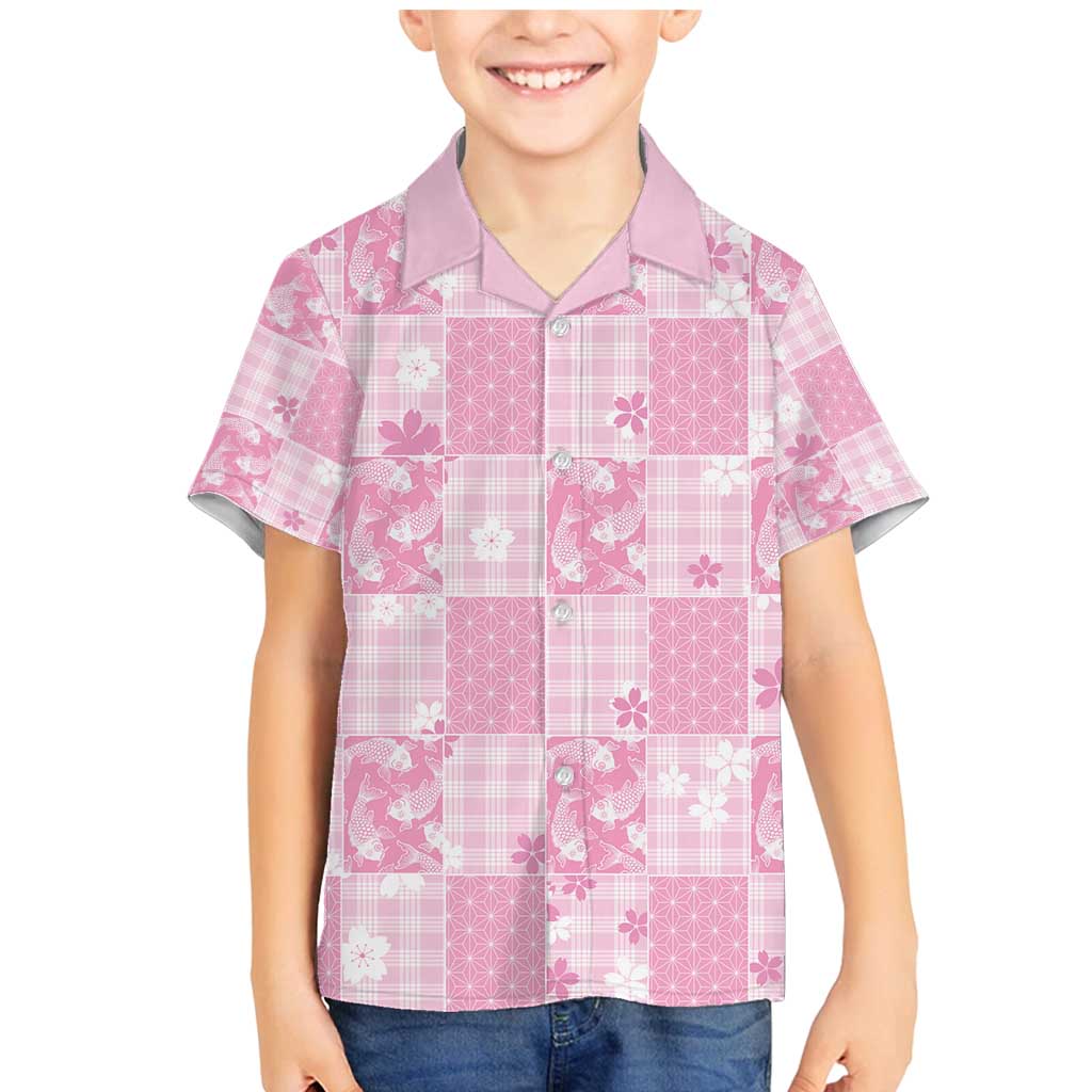 Pink Palaka Japanese Patterns Family Matching Mermaid Dress and Hawaiian Shirt Koi Fish Asanoha Sakura Patchwork Stylized - Polynesian Pride