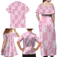 Pink Palaka Japanese Patterns Family Matching Off Shoulder Maxi Dress and Hawaiian Shirt Koi Fish Asanoha Sakura Patchwork Stylized - Polynesian Pride