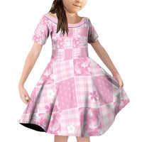 Pink Palaka Japanese Patterns Family Matching Off Shoulder Short Dress and Hawaiian Shirt Koi Fish Asanoha Sakura Patchwork Stylized - Polynesian Pride