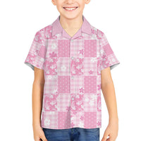 Pink Palaka Japanese Patterns Family Matching Puletasi and Hawaiian Shirt Koi Fish Asanoha Sakura Patchwork Stylized - Polynesian Pride