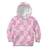 Pink Palaka Japanese Patterns Kid Hoodie Koi Fish Asanoha Sakura Patchwork Stylized - Polynesian Pride