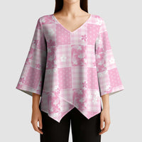 Pink Palaka Japanese Patterns Kimono Sleeve Blouse Koi Fish Asanoha Sakura Patchwork Stylized - Polynesian Pride