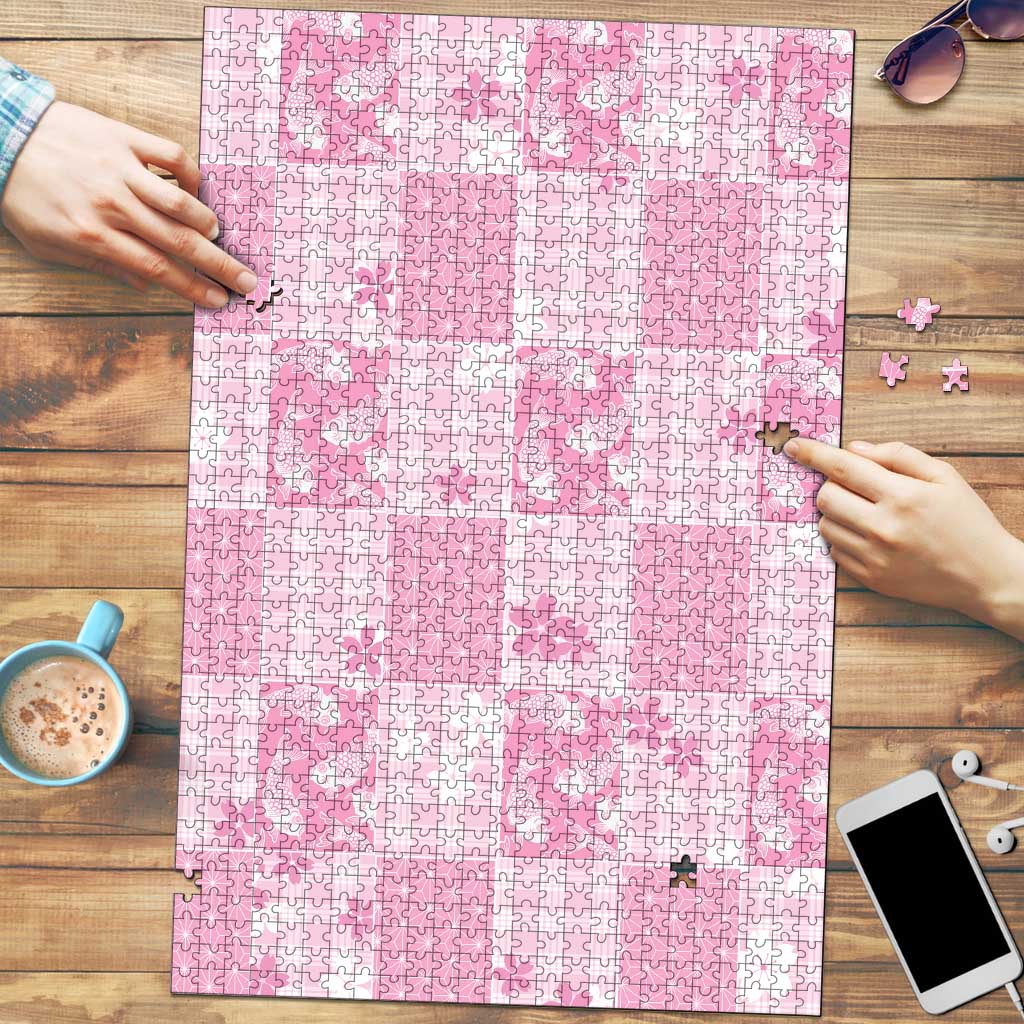 Pink Palaka Japanese Patterns Puzzle Koi Fish Asanoha Sakura Patchwork Stylized - Polynesian Pride