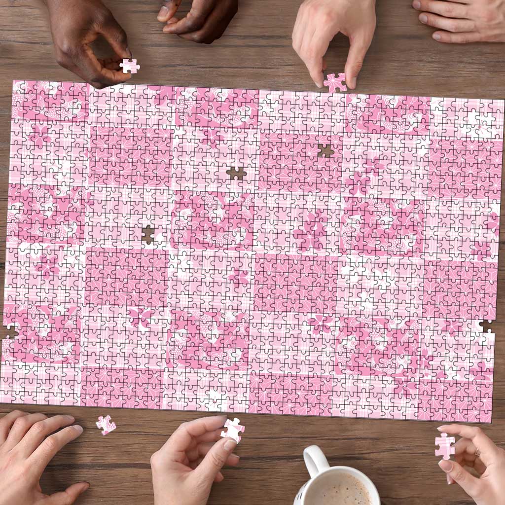 Pink Palaka Japanese Patterns Puzzle Koi Fish Asanoha Sakura Patchwork Stylized - Polynesian Pride