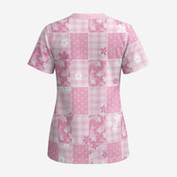 Pink Palaka Japanese Patterns Scrub Top Koi Fish Asanoha Sakura Patchwork Stylized - Polynesian Pride