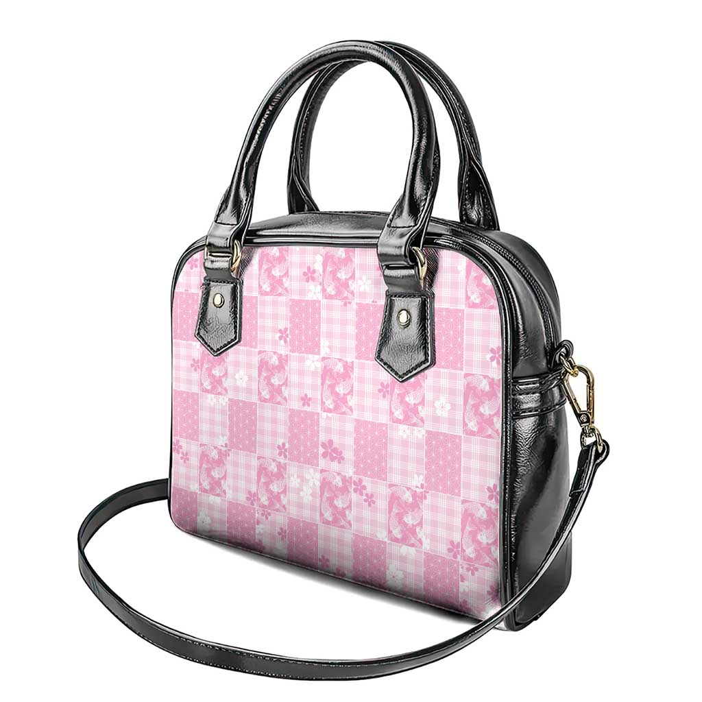 Pink Palaka Japanese Patterns Shoulder Handbag Koi Fish Asanoha Sakura Patchwork Stylized - Polynesian Pride
