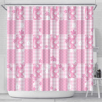 Pink Palaka Japanese Patterns Shower Curtain Koi Fish Asanoha Sakura Patchwork Stylized - Polynesian Pride