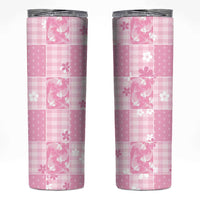 Pink Palaka Japanese Patterns Skinny Tumbler Koi Fish Asanoha Sakura Patchwork Stylized - Polynesian Pride