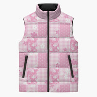 Pink Palaka Japanese Patterns Sleeveless Puffer Jacket Koi Fish Asanoha Sakura Patchwork Stylized - Polynesian Pride