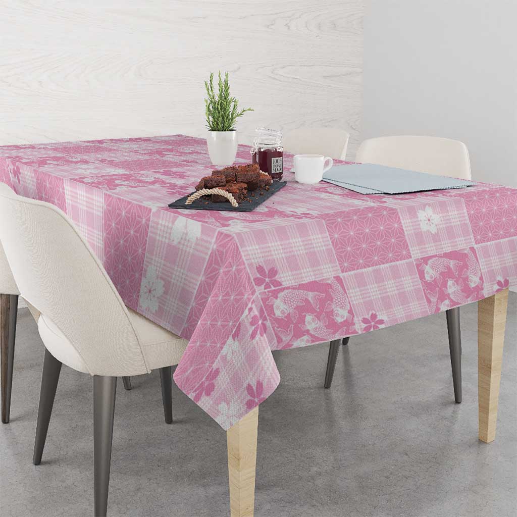 Pink Palaka Japanese Patterns Tablecloth Koi Fish Asanoha Sakura Patchwork Stylized - Polynesian Pride